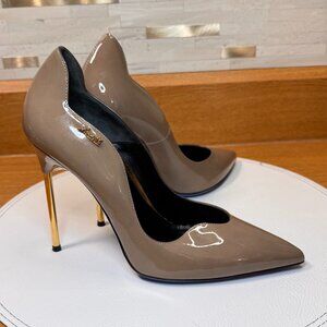 Loriblu Gold Metal Heel, Taupe Patent‎ Leather Pumps Size 39 (8.5)